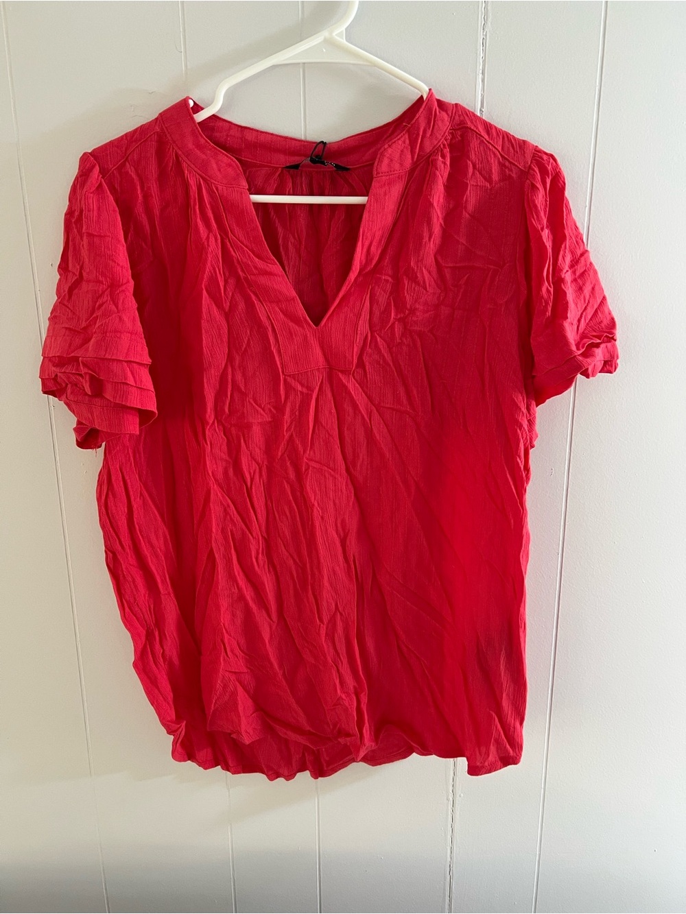 Well Worn Bright Red V-Neck Short Sleeve Blouse #202